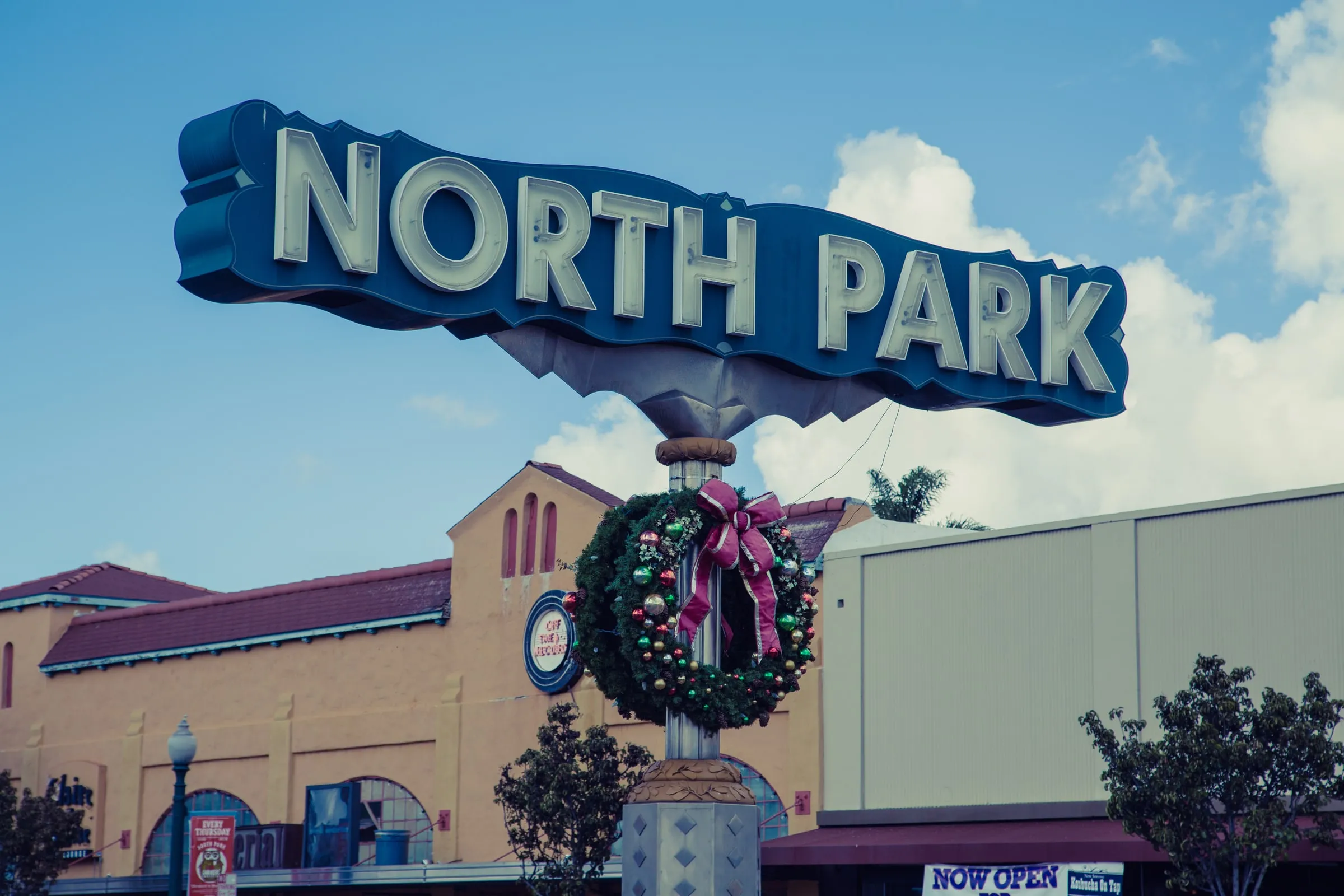 The North Park neighborhood sign over University Avenue in San Diego